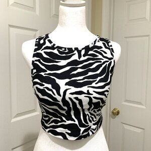 NWT Aqua Athletic Zebra Print Sports Bra Women Size S Black & White